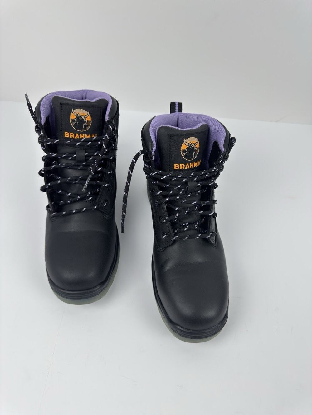 BRAHMA Women's Work Boots Steel Toe Flexible Midsole Leather Black Purple Sz 7.5